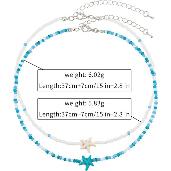 Bohemian Beaded Necklace for Women Layered Choker with Blue Starfish Pendant - Picture 6 of 6